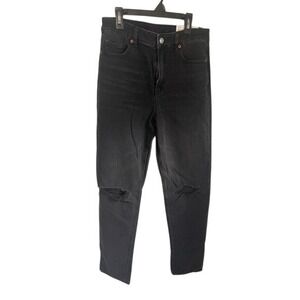 NWT American Eagle Strigid Mom Jean Destroyed Black Distressed Knee Size 4 Long